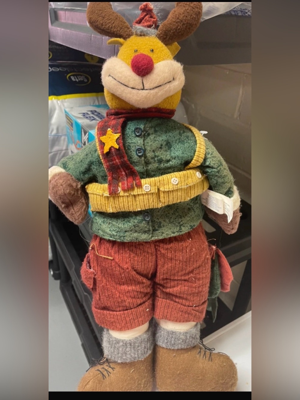 Festive Plush Reindeer Toy in Green and Red